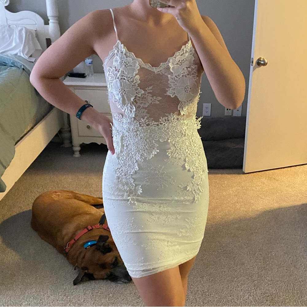 White Fashion Nova Lace Dress